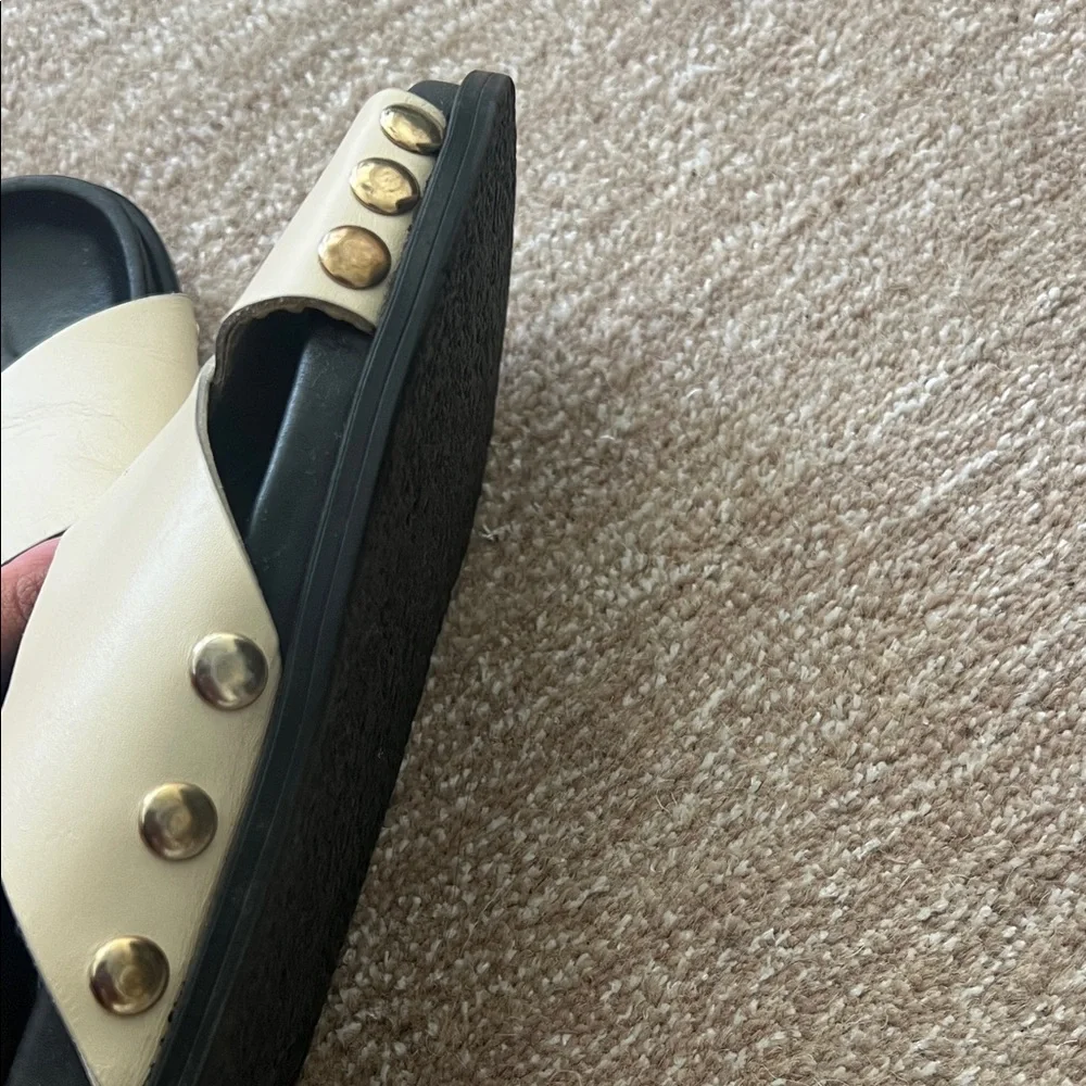Zara leather crisscross Slide Sandals in Cream - Picture 4 of 5